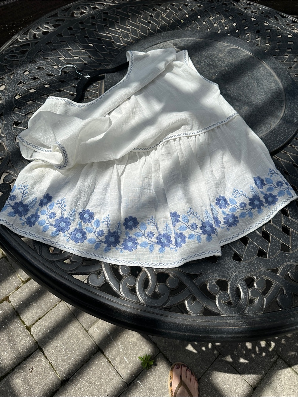 Max Studio White Tunic with Blue Floral Embroidery and Decorative Stitching NWT - Picture 7 of 11